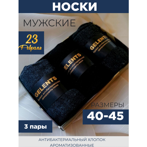 Носки , 3 пары, размер 40-45, черный, синий, серый