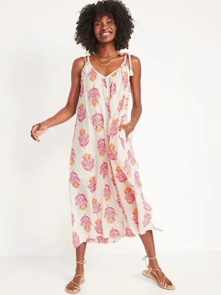 Платье макси Old Navy с цветочным принтом и завязками на плечах на весь день, размер M, высокий