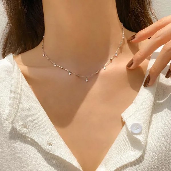 1Pcs Круглые подвески бисера Цепь Ожерелье изобразительного clavicle цепи Мода Симпатичные Простые ожерелье