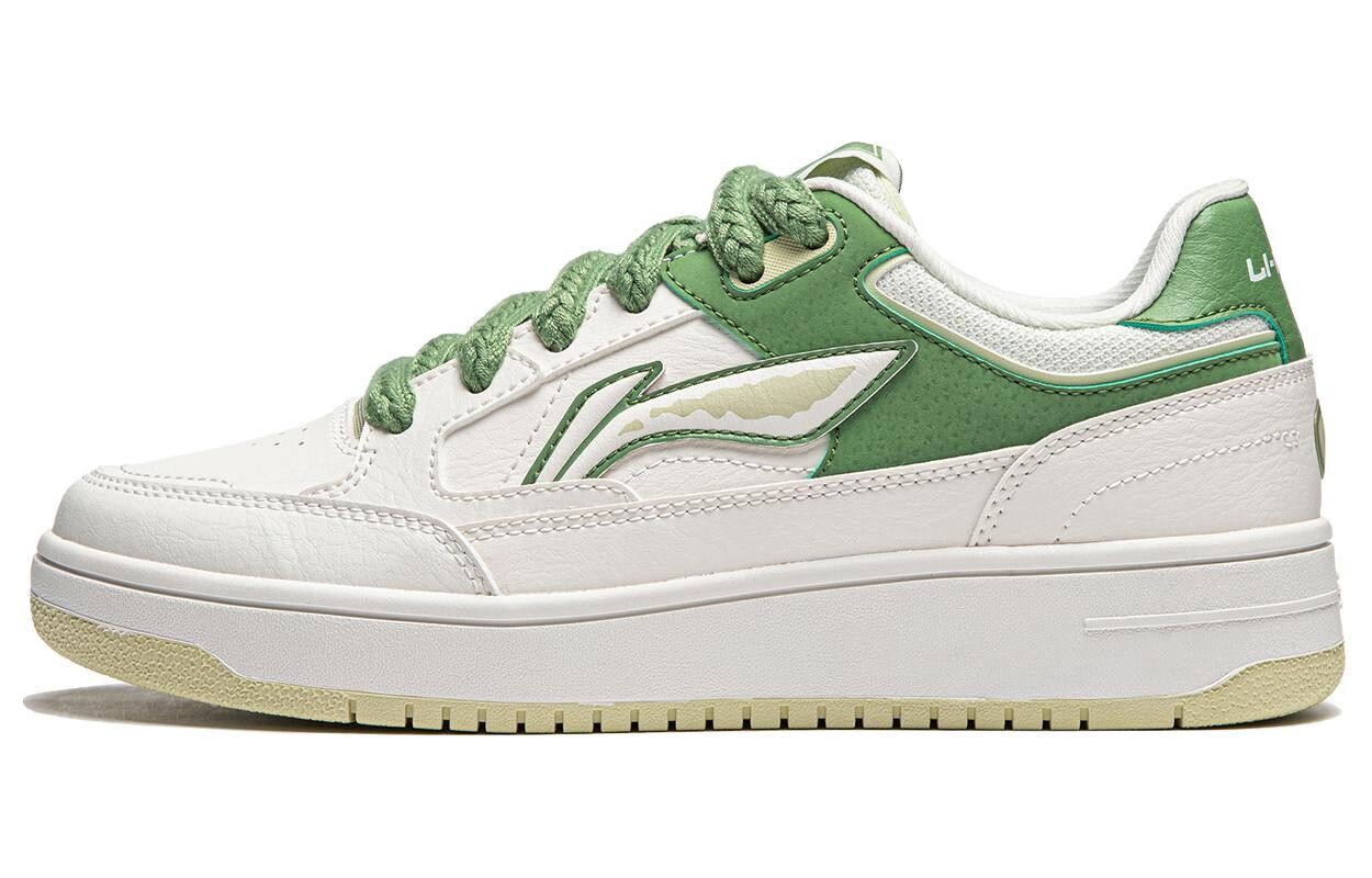 Кроссовки LINING Tianji Skateboarding Shoes Women's Low-top Cloud White/stone Moss Green, зеленый