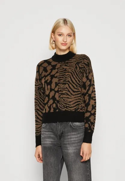 Свитшот Vero Moda VMVERA ANIMAL O NECK, черная/коричневая чечевица