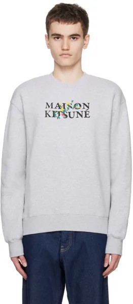 Серый свитшот с цветами Maison Kitsune