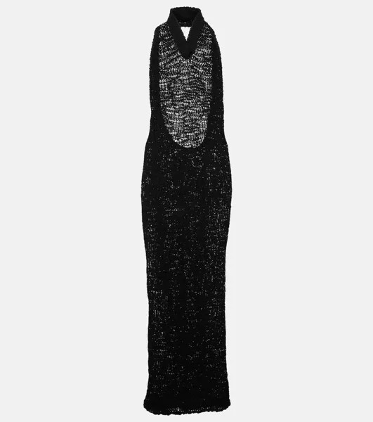 Платье из хлопкового джерси с воротником халтер Alexandre Vauthier, черный