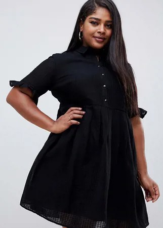 Платье-рубашка мини с оборками на рукавах ASOS DESIGN Curve-Черный