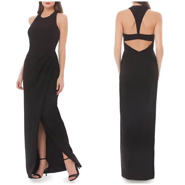 JS COLLECTIONS Черное эластичное платье с открытой спиной и вырезом на спине с искусственным запахом 8