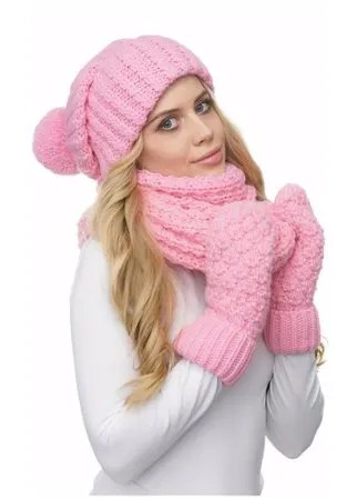 Женская вязаная шапка с флисом LAMBONIKA Финляндия, цвет: розовый, размер: 50-58