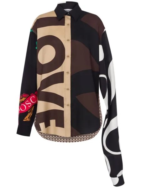 Moschino рубашка асимметричного кроя в стиле колор-блок, коричневый