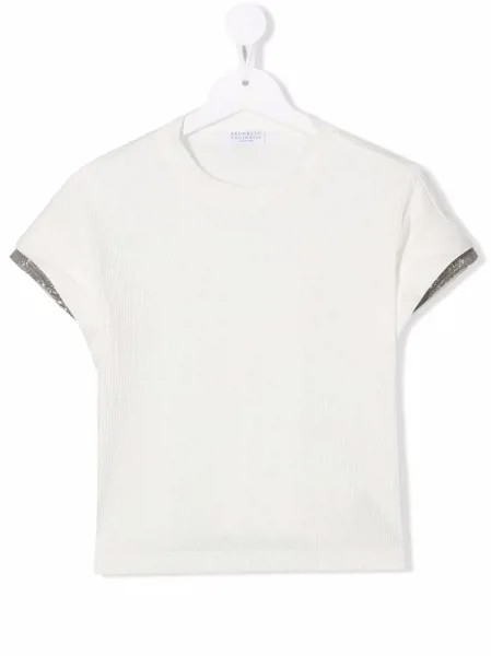 Brunello Cucinelli Kids укороченная футболка в рубчик