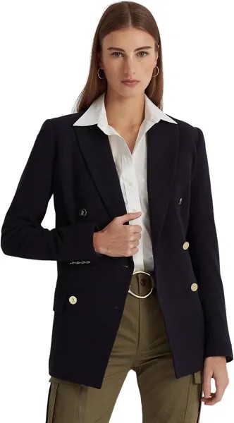 Миниатюрный двубортный шерстяной креповый пиджак LAUREN Ralph Lauren, цвет Lauren Navy