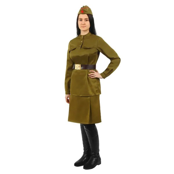 Костюм военного женский, гимнастерка, юбка, ремень, пилотка, р. 52, рост 170 см