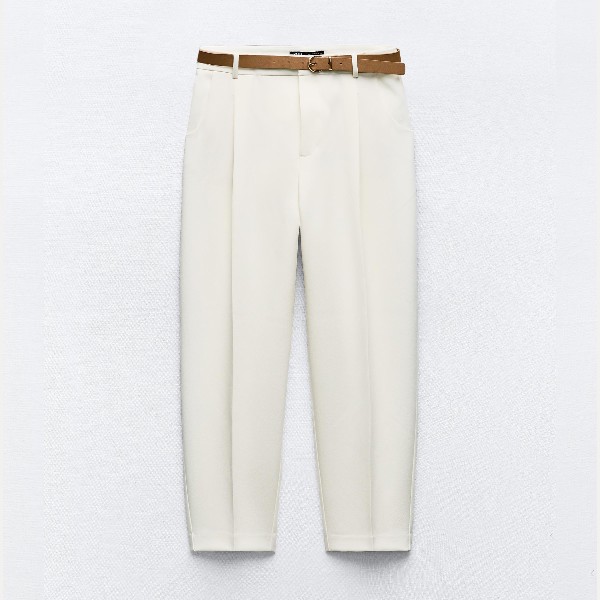 Брюки Zara Carrot Fit With Belt, белый