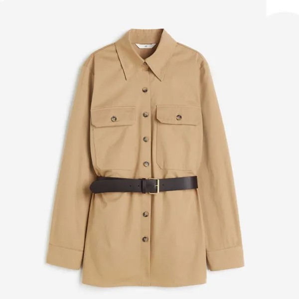 Рубашка H&M Utility With Belt, бежевый