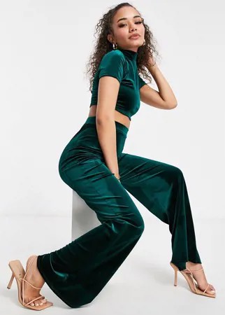 Зеленые бархатные брюки с широкими штанинами с блестками Flounce London (от комплекта)-Зеленый