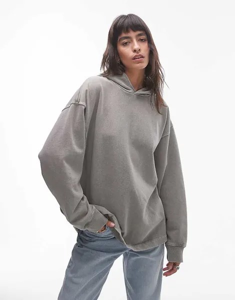 Худи цвета хаки с присборенными плечами Topshop