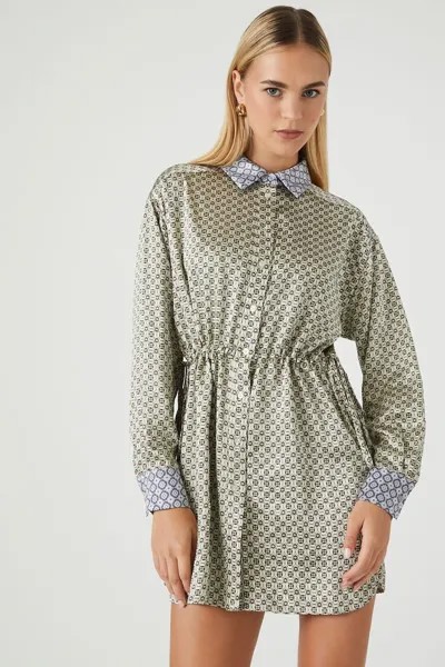 Атласное платье-рубашка с геопринтом Forever 21