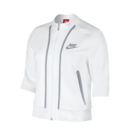 Женская укороченная куртка с молнией Nike Tech Fleece Splatter бело-серая 803012-100