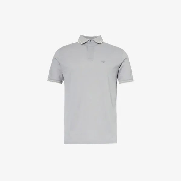 Рубашка-поло из хлопкового джерси с вышитым логотипом Emporio Armani, цвет alloy