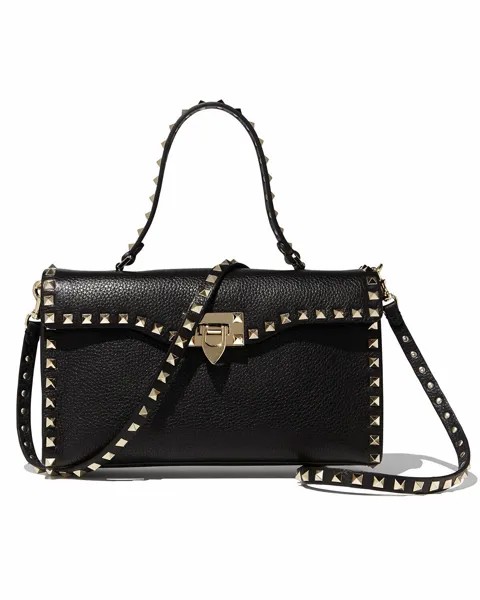 VALENTINO Garavani Сумка-портфель из зерненой телячьей кожи Rockstud с клапаном и ручкой сверху