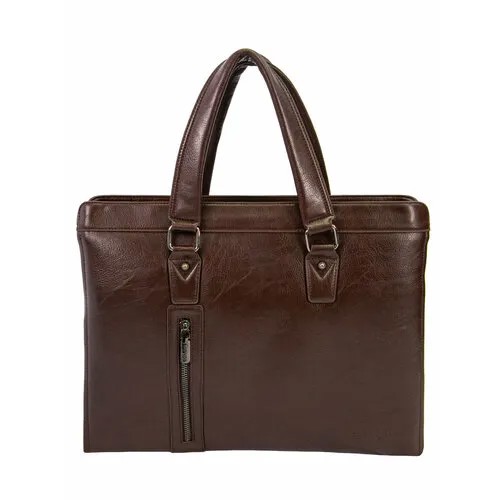 Портфель Catiroya CC6631BR, экокожа, гладкая фактура, на молнии, карман для планшета, отделение для ноутбука, вмещает А4, водонепроницаемый, с плечевым ремнем, коричневый
