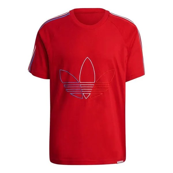 Футболка Adidas originals Fto Tee Contrasting Colors Embroidered Logo Stripe Sports Short Sleeve Red T-Shirt, Красный