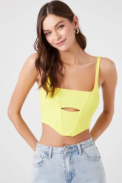 Укороченная майка на шнуровке с вырезами Forever 21, желтый