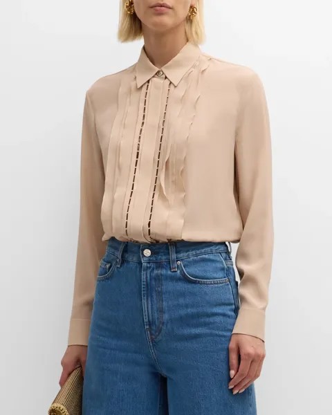 Неформальная рубашка из крепдешина с рюшами Versace, цвет Chiffon