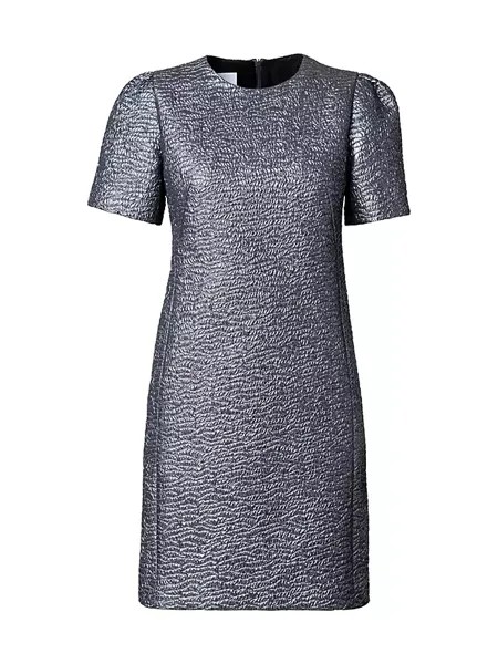 Жаккардовое платье прямого кроя с эффектом металлик Akris Punto, цвет slate