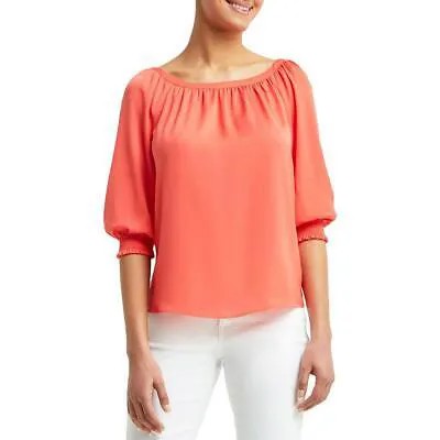 Женская оранжевая атласная блузка со складками H Halston XS BHFO 5944