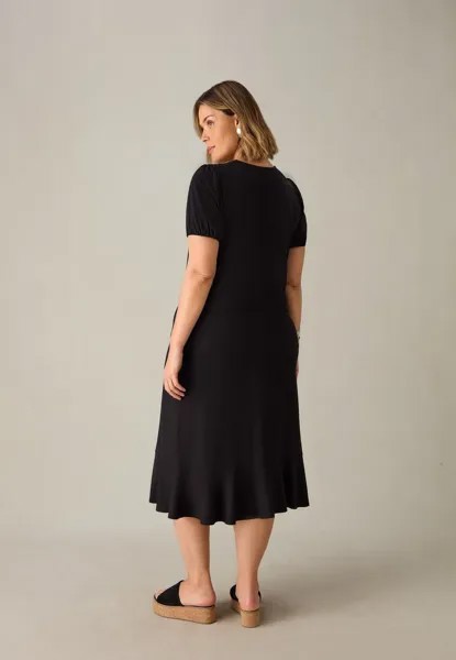 Платье из джерси V-NECK FLUTE HEM MIDI Live Unlimited London, черный