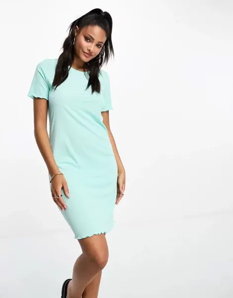Короткое синее платье-футболка из джерси Vero Moda со сборкой по низу