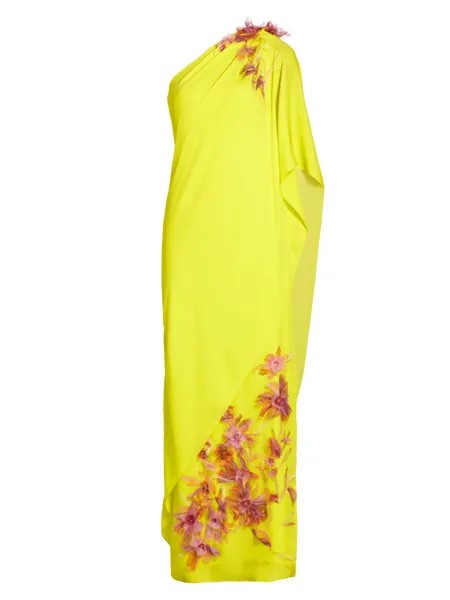 Платье-сари с перьями и цветочной аппликацией Prabal Gurung