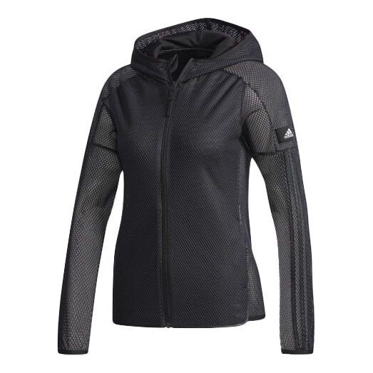 Куртка спортивная ажурная сетчатая куртка с капюшоном Adidas, черный