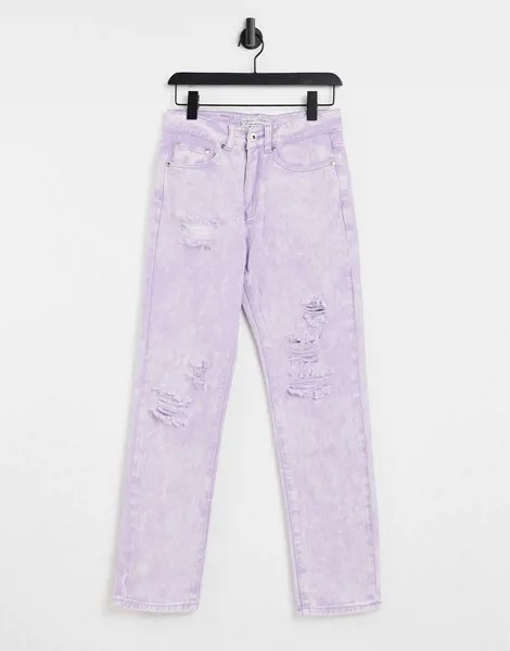 Фиолетовые прямые джинсы с эффектом потертости и кислотной стирки от комплекта Liquor N Poker-Фиолетовый цвет