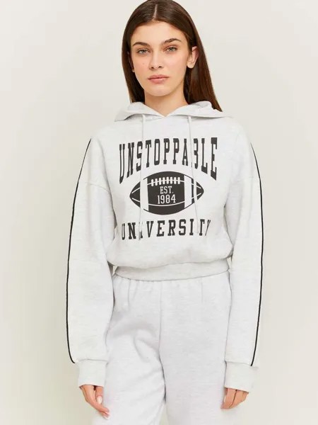 Укороченная толстовка с капюшоном и принтом Tally Weijl, цвет light grey marl