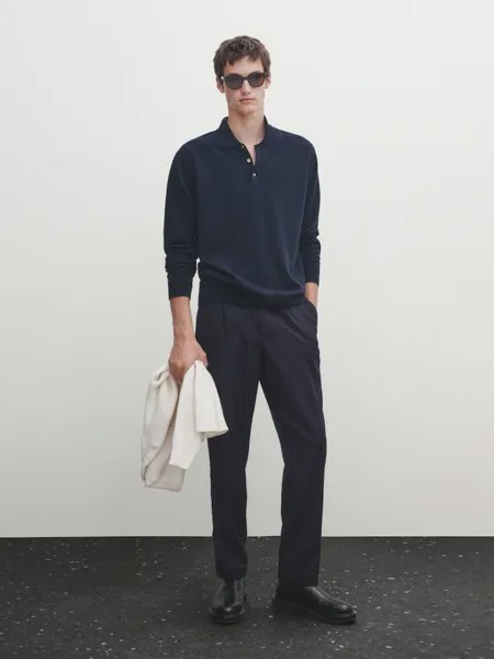 Свитер-Поло из смесовой шерсти Massimo Dutti, синий