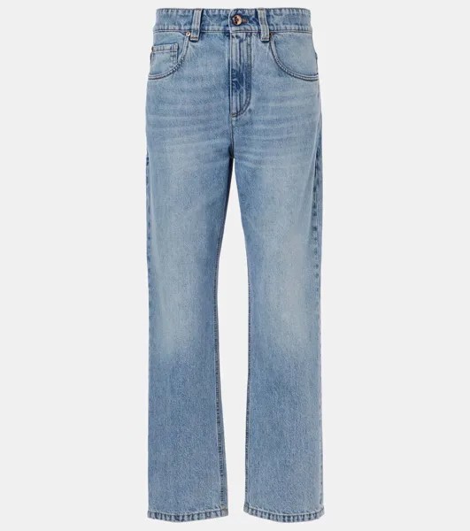 Прямые джинсы средней посадки Brunello Cucinelli, цвет med wash denim