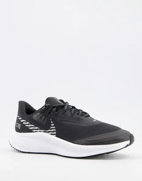 Черно-белые кроссовки Nike Running Quest 3 Shield-Черный цвет