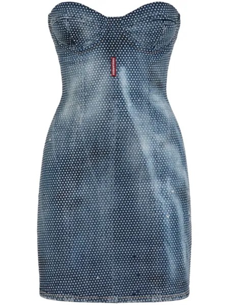 Dsquared2 платье мини из денима с кристаллами, синий