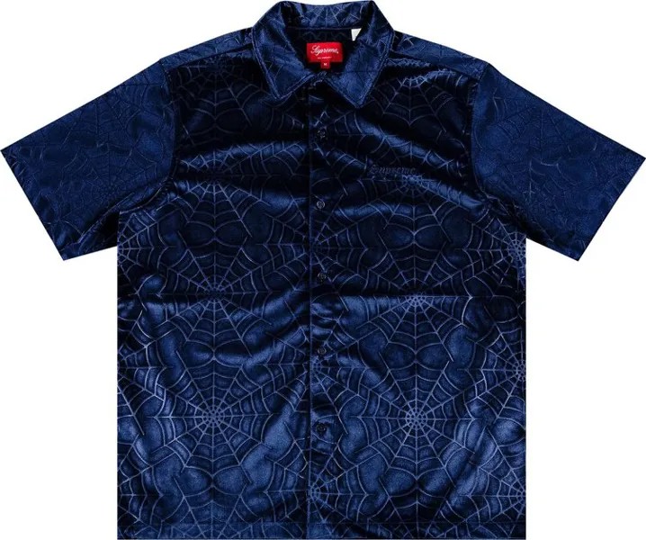 Рубашка Supreme Spider Web Velvet Short-Sleeve Shirt 'Navy', синий
