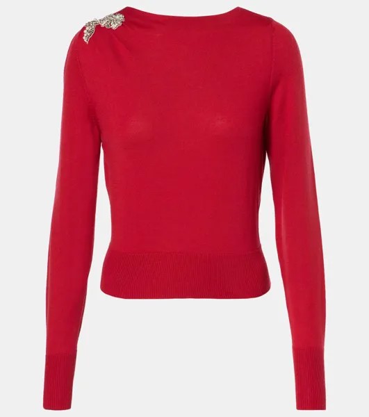 Украшенный шерстяной свитер Erdem, цвет ruby red