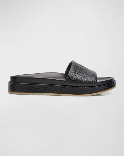 Мужские шлепанцы из кожи Gz-indi Brazileiro с тиснением под крокодила Giuseppe Zanotti, цвет Nero