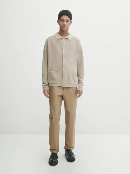 Вязаный кардиган на пуговицах с карманами Massimo Dutti, бежевый