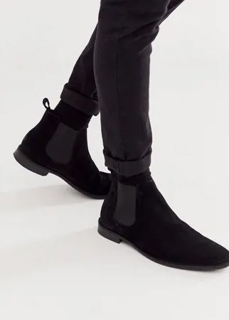 Черные замшевые ботинки челси с черной подошвой ASOS DESIGN-Черный цвет