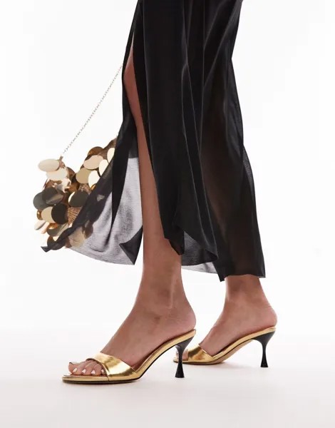 Topshop – Ginny – Золотые мюли с пяткой на высоком каблуке