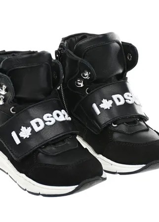 Высокие кожаные кроссовки на липучке Dsquared2 детские