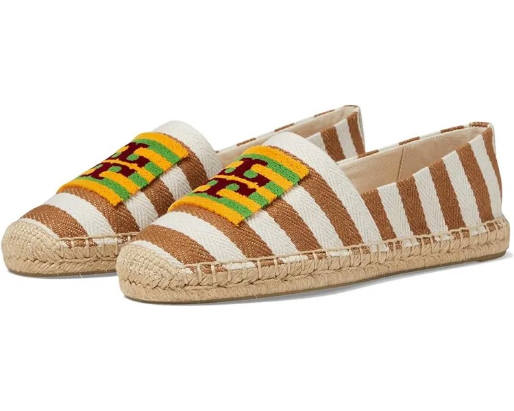 Туфли на плоской подошве Tory Burch Double T Espadrille, цвет Whiskey Brown/Naturale