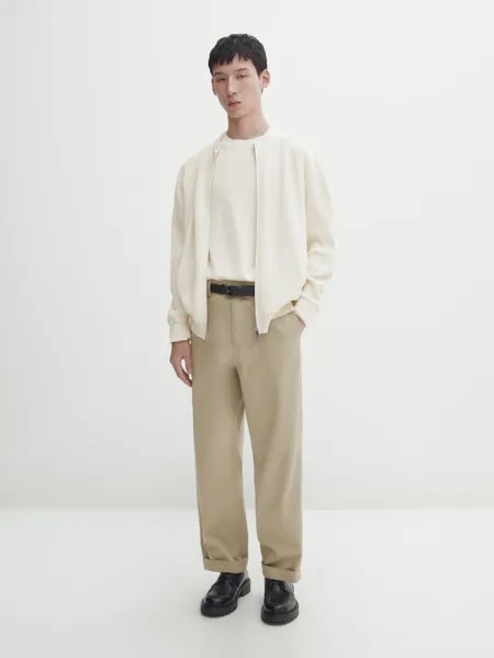 Трикотажная футболка из смесового хлопка с короткими рукавами Massimo Dutti, бежевый