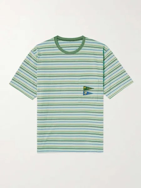 Полосатая футболка из хлопкового джерси с аппликацией логотипа KAPITAL, зеленый