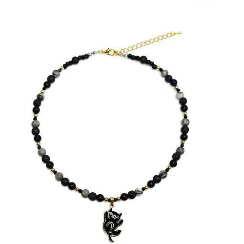Чокер ENJOY Black Cat ожерелье бусы агат вулканическая лава ручная работа