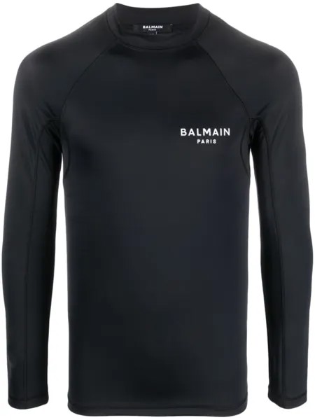Balmain футболка с длинными рукавами и логотипом, черный